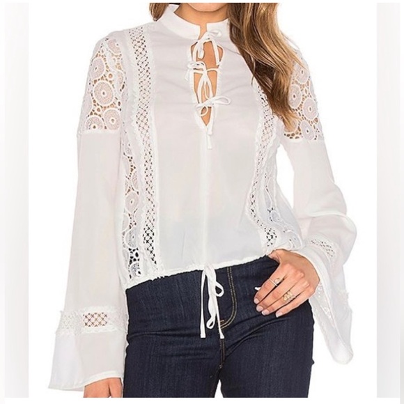 Tularosa Farrah White Lace Boho Tie-Front Blouse Size S - Picture 6 of 8